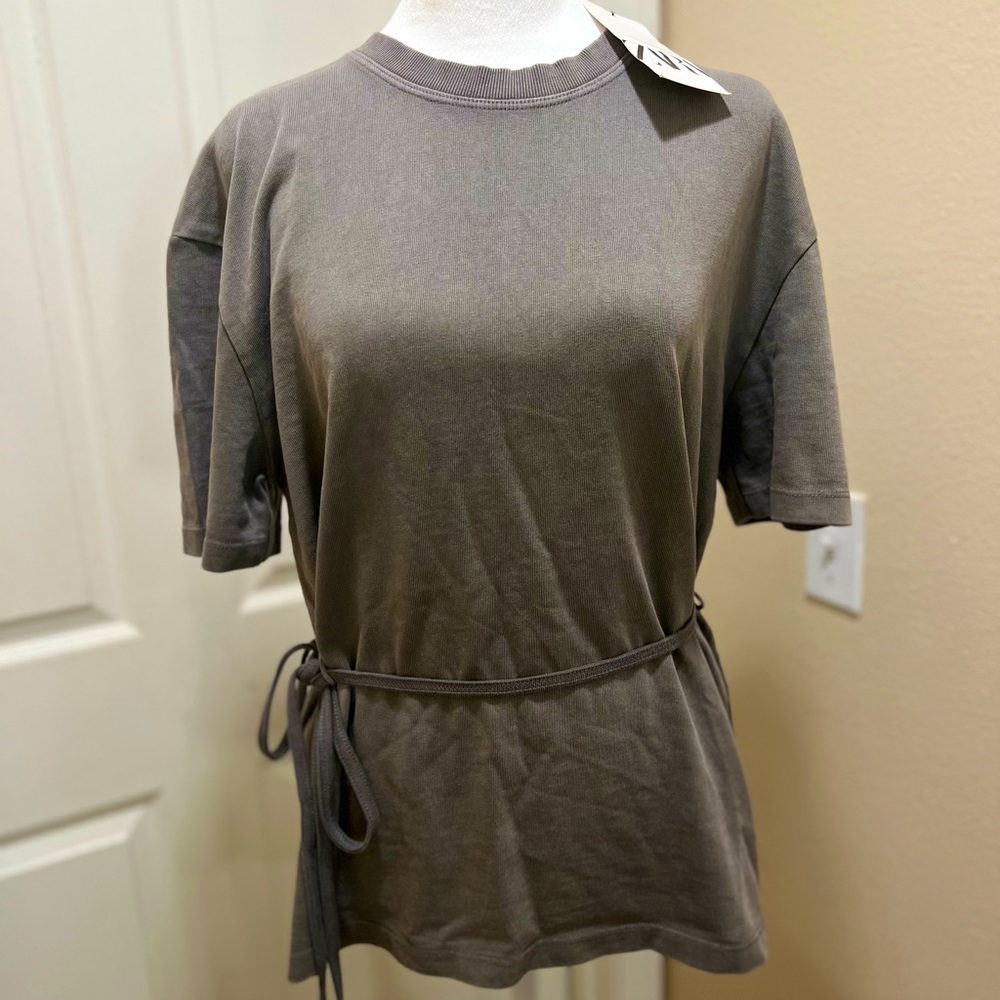 Zara Women's Belted Washed T-shirt - Size Small - Gray